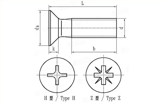 不锈钢十字沉头螺丝尺寸表